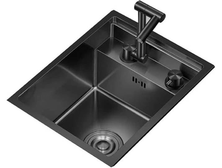 Edelstahl-einzelbecken-spülbecken Mit Klapparmatur Und Deckel, Verdecktes Mini-spülbecken Für Die Küche, Unsichtbares Kleines Spülbecken Mit Abfluss Black 30 * 45 * 23cm