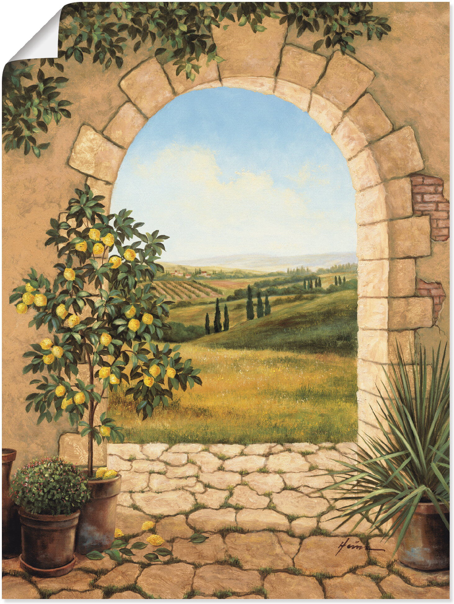 Artland "Zitronenbaum vorm Torbogen" Fensterblick 1 Stk. tlg. als Leinwandbild, Poster in verschied. Grössen farbe bild(er): naturfarben B/H/T: 45cm x 60cm, Poster Fensterblick, 1 Stk.