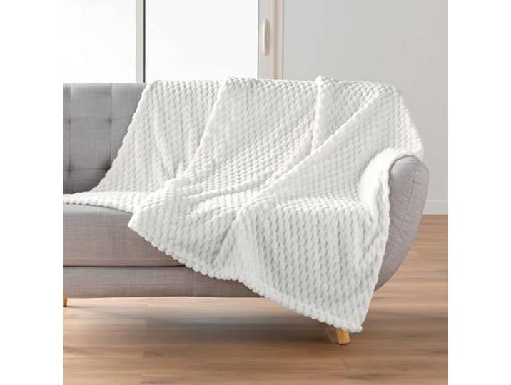 Douceur d'Intérieur\, Plaid Doux (125 x 150 cm) Mini Frosty Naturel\, Flanelle Relief Unie