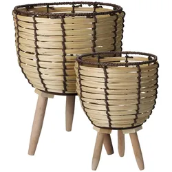 WellHome - Set mit 2 Pflanzkörben aus Holz mit Beinen Ø21Ø27cm