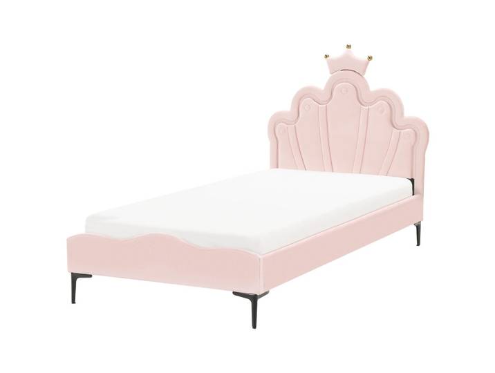 KINDERBETT Krone Samtstoff 90/200 cm mit LED-Beleuchtung Rosa Rubian