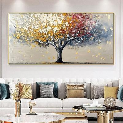 100 handgefertigte, strukturierte Ölgemälde mit Baumlandschaften auf Leinwand, moderne abstrakte Wandbilder für die Raumdekoration, gerollt, rahmenlos, ungespannt