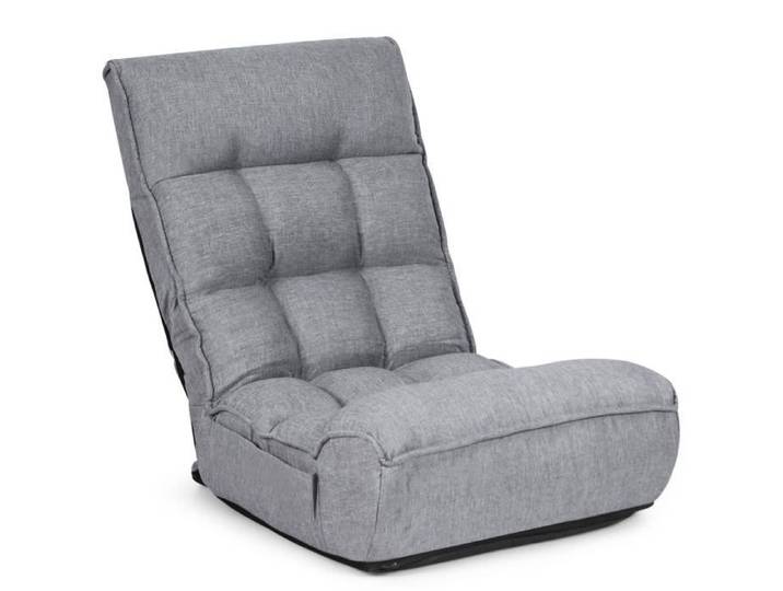 GOPLUS Fauteuil de Sol Pliable Fauteuil Paresseux Tête Réglable en 5 Positions/Dossier en 4 Grand Confort pour Salon/Chambre Gris