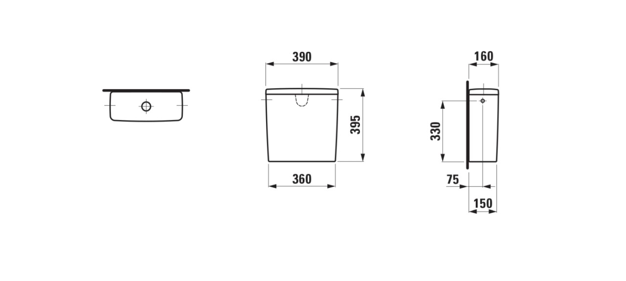 LAUFEN Spülkasten LUA 160x390x395, Wasseranschluss seitlich links oder rechts, pergamon H8270820499721