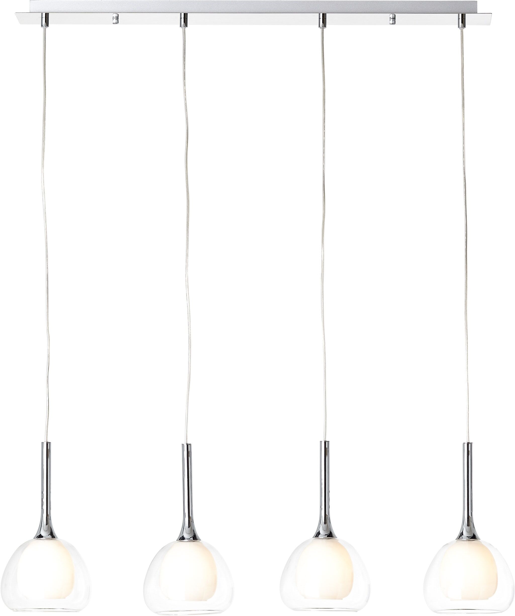BRILLIANT Pendelleuchte "Hadan", silber (chrom, weiß, transparent), 4, H: 120cm, 1 Stk., Leuchten, Hängelampe 4flg chrom/weiß-transparent, Pendelleuchte