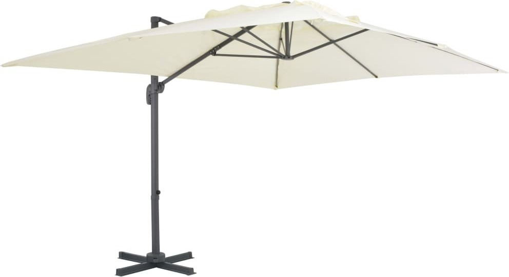 Ampelschirm, UV-Schutz, Polyester mit PA-Beschichtung, pulverbeschichteter Aluminiummast, 360° drehbar, kippbar, Kurbelsystem, 400x300x268 cm, Sand