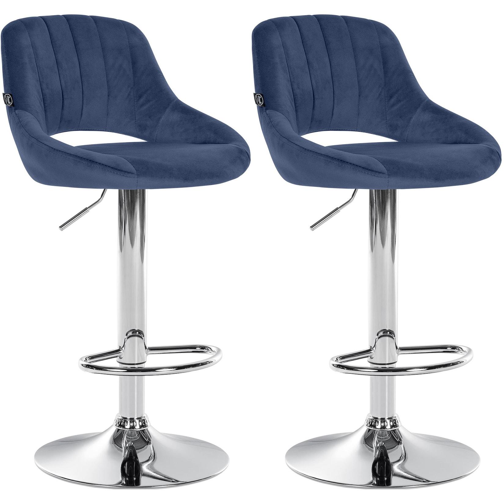 CLP 2er Set Barhocker Milet Samt C Farbe: blau, Material Gestell: Metall in Chromoptik