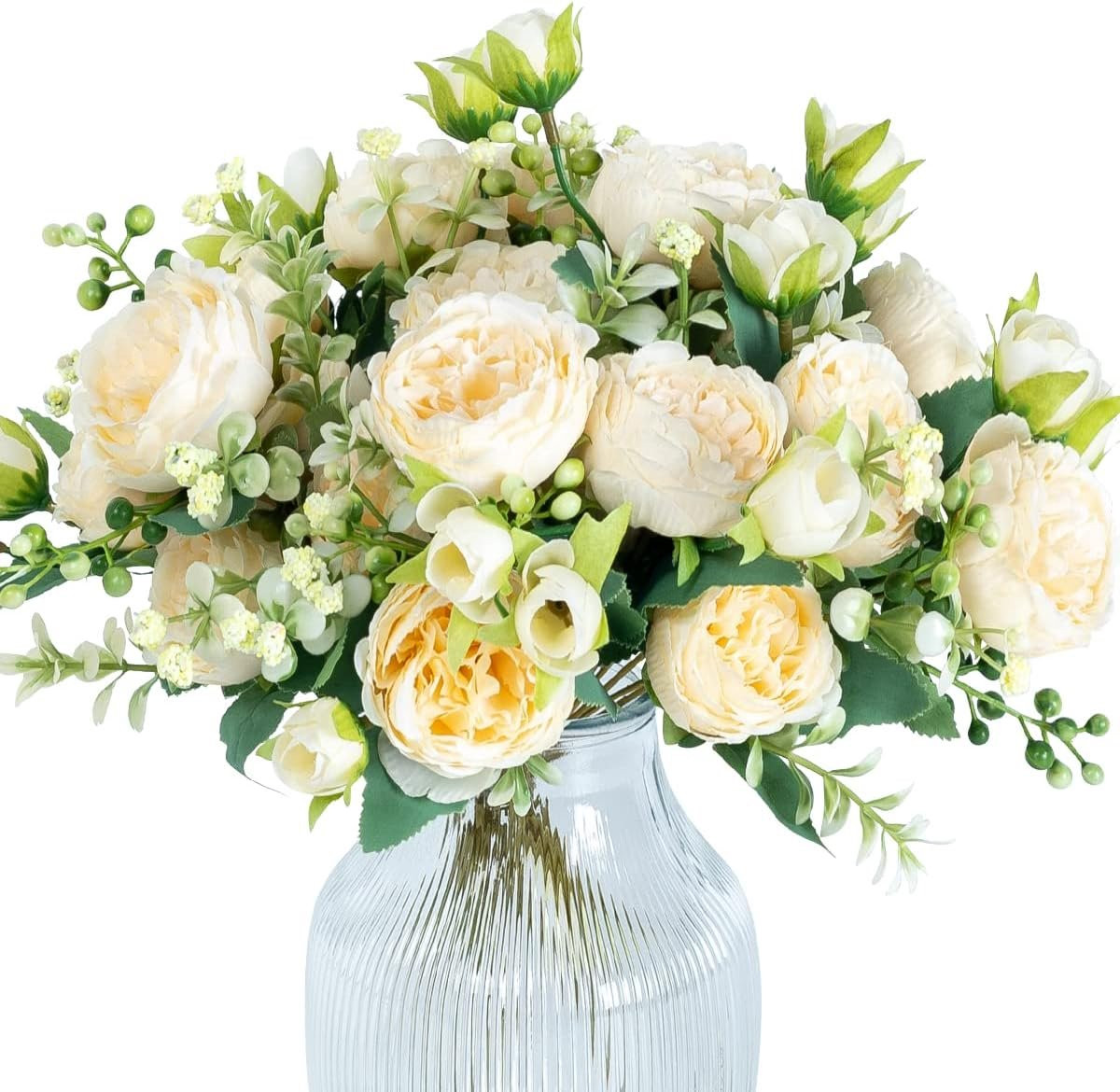 Beige zijden kunst pioenrozen met 4 trossen voor decoratie