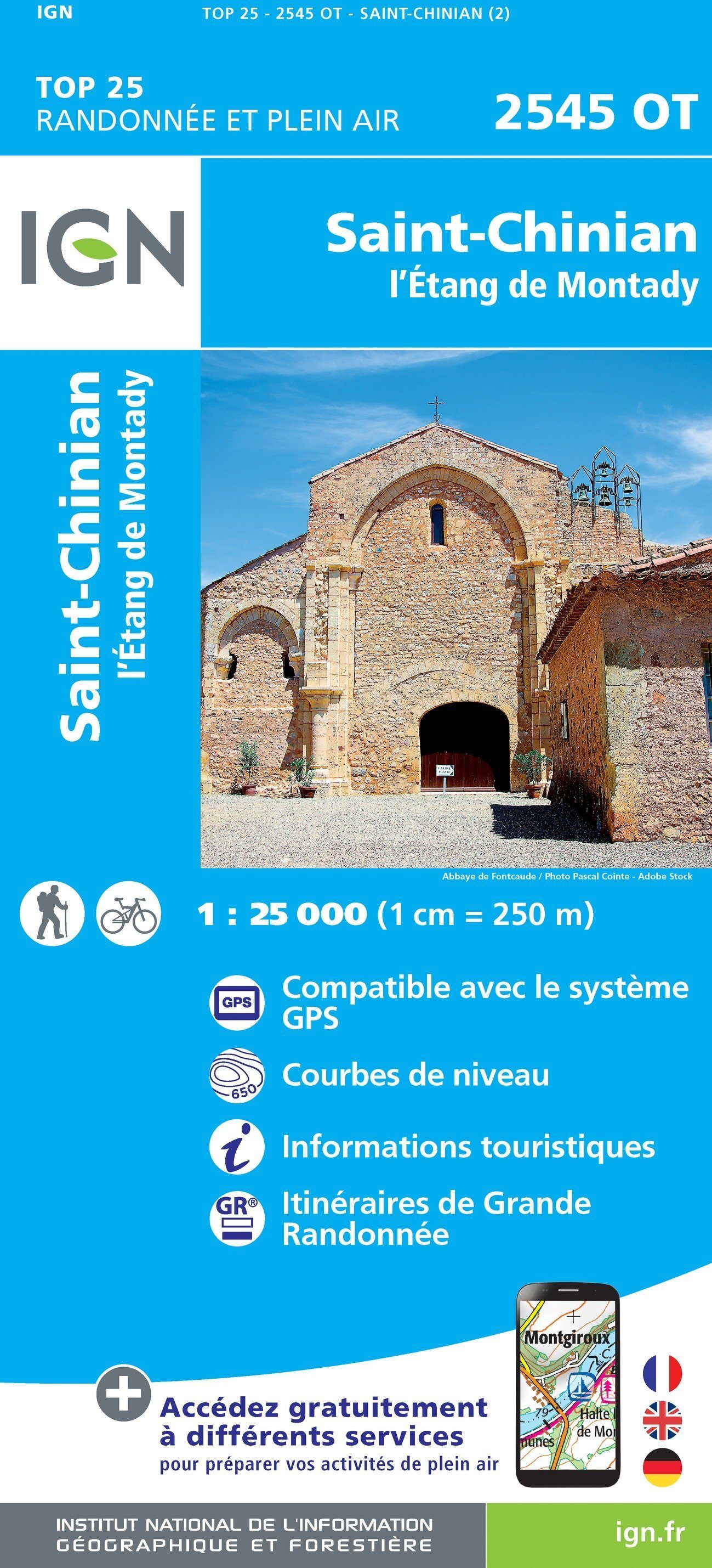 Carte de randonnée IGN TOP 25 n° 2545 OT - Saint-Chinian, L'Etang de Montady