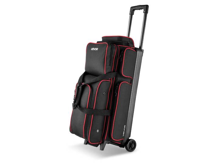 VEVOR Sac de Bowling à Roulettes\, Valise de Transport pour Bowling Capacité 3 Boules\, avec Compartiment pour Chaussures\, Poche pour Accessoires Surdimensionnée et Poignée Rétractable Extensible