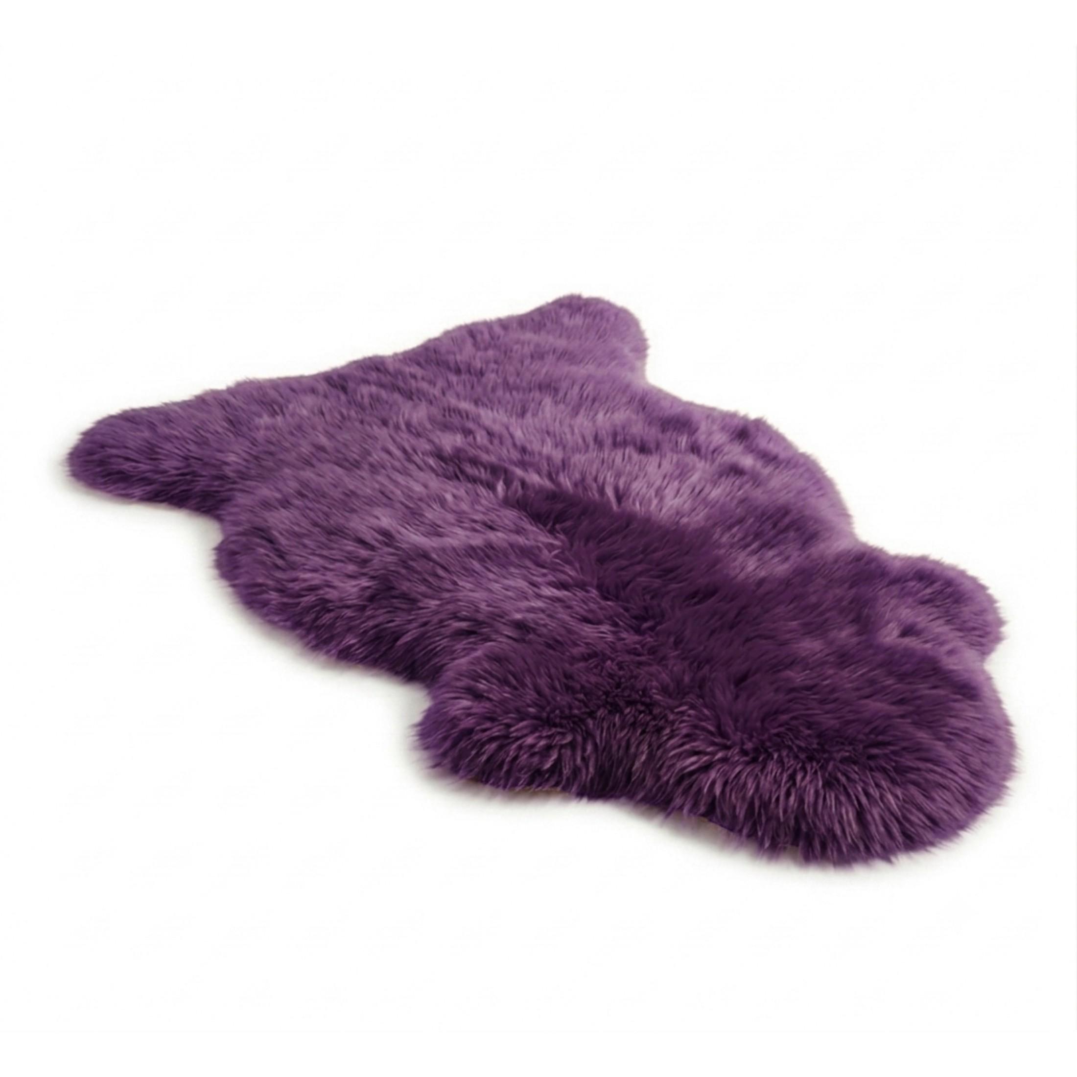 Echter, leuchtend violetter Schaffell, natürlicher, seidiger, weicher, fluffiger echter Wollteppich