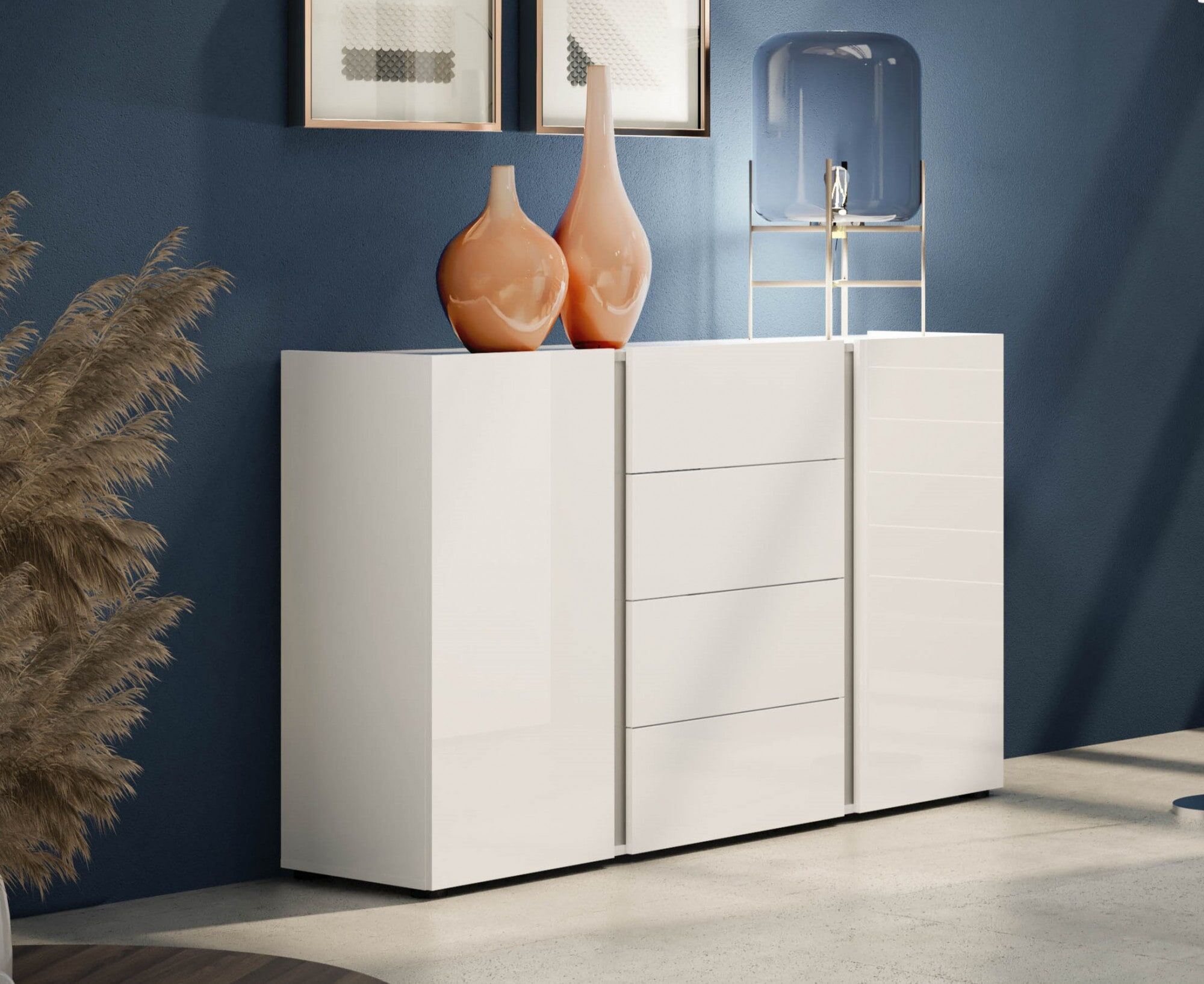 Sideboard HOME AFFAIRE "Atrium", weiss (weiß hgl, weiß hgl, anthrazit matt), B:140cm H:92cm T:40cm, Holzwerkstoff, Sideboards, Sideboard weiß hgl, weiß hgl, anthrazit matt B/H/T: 140cm x 92cm x 40cm, 4 Stk., 2 Stk.