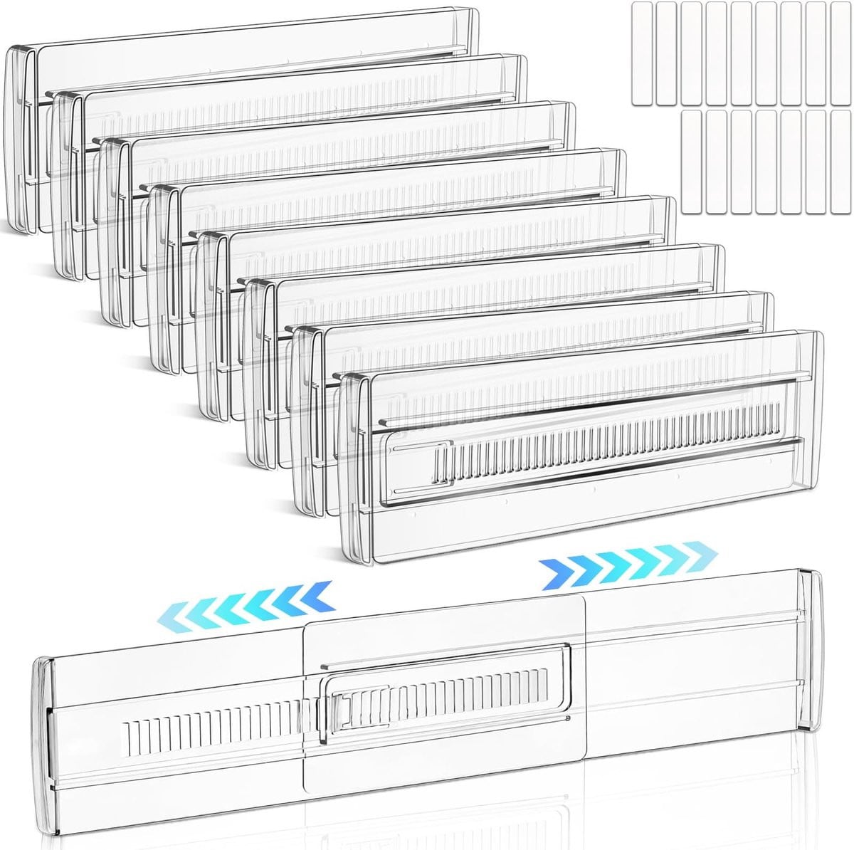 Omgoods - 8 Stuks Verstelbare Plastic Ladeverdelaars - Transparante Organizers voor Keuken, Slaapkamer en Home Office