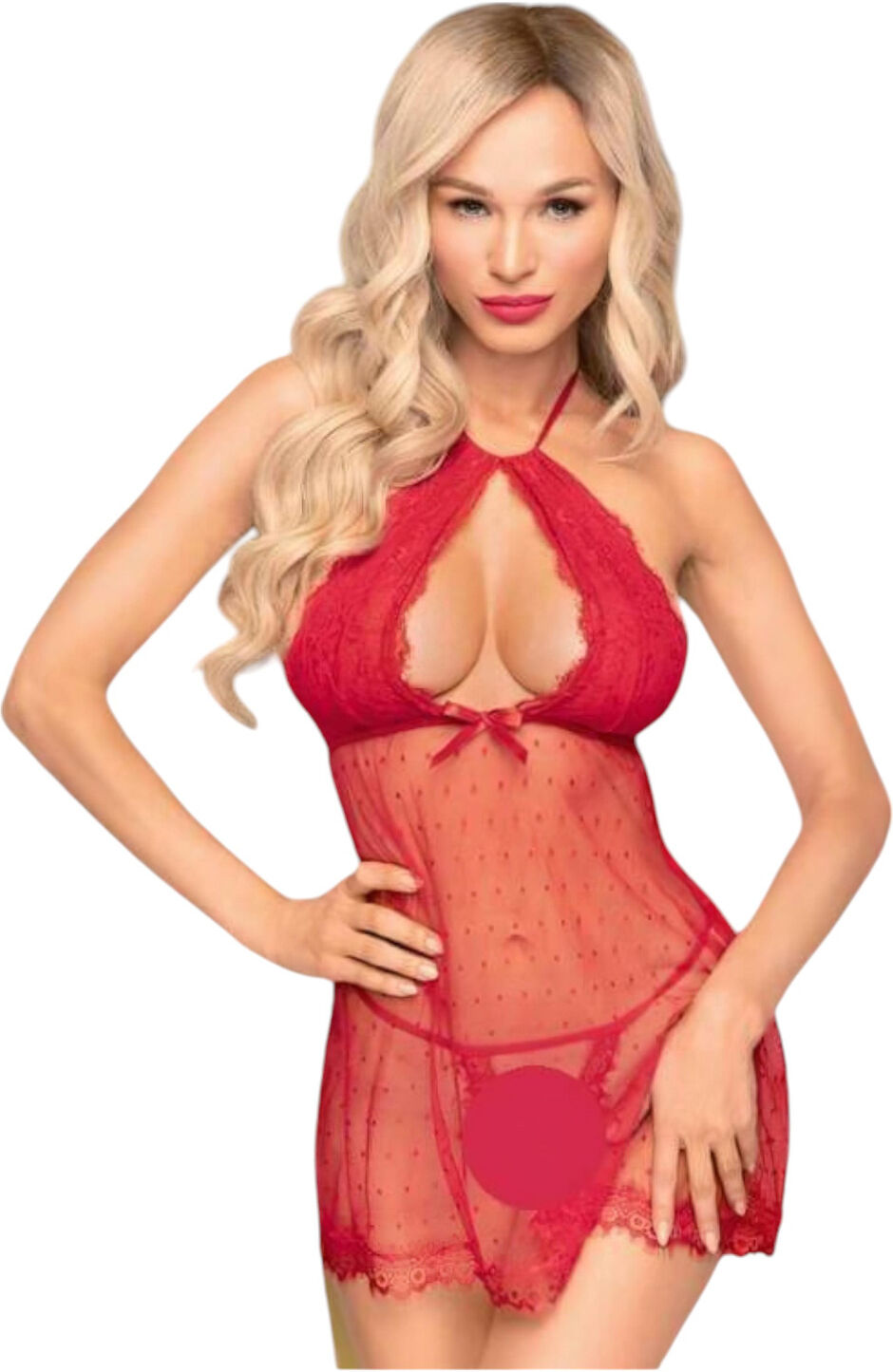 Penthouse Libido Boost - Lace Babydoll and Thong Set (Red) - M/L