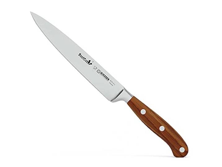 Giesser seit 1776 - Made in Germany - scharfes Zubereitungsmesser geschmiedet Olivenholz BestCut Olive, 15 cm, deutsches Küchenmesser rostfrei, Braun