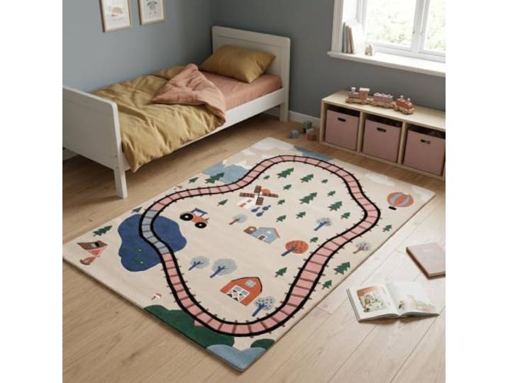 Morgenland Kinderteppich Handgetuftet Wolle Creme 120x170cm 100% Schurwolle, Kollektion Kids, Kinderzimmer, Handarbeit, Rechteckig