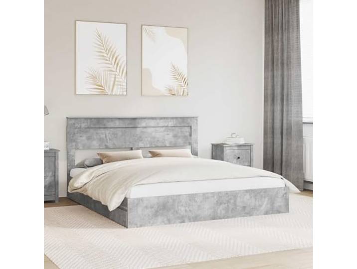 RJPLMFV Aufbewahrungsbett, Betongrau, 200 x 200 cm, Holz Mit Schubladen, Lattenrahmen, modernes Design für Schlafzimmer