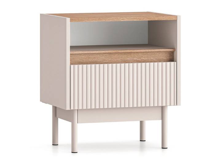 KONSIMO® Nachttisch NALIA Nachtschrank, geriffelte Fronten, hergestellt in der EU, Beistelltisch, Elegant, mit Soft-Close-Funktion, geriffelte Fronten