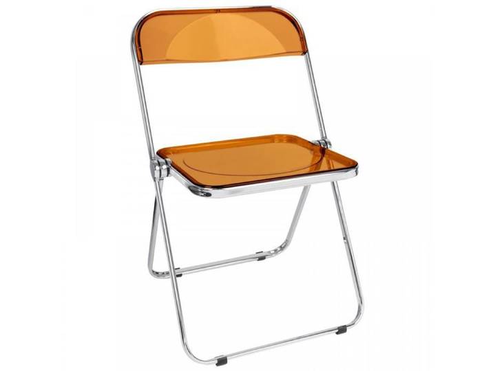 Chaise Pliante - Chaise Pliable Transparente - Siège en Cristal Empilable - 46x46x77 cm - Pieds en Métal - Marron
