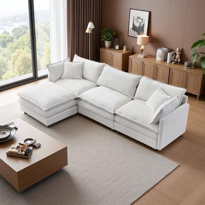 "105"" Chenille L-Shape 3-Seater Modular Sectional Sofa with Ottoman"