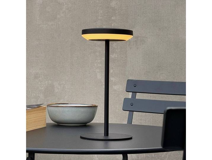 Dyberg Larsen LED-Solar-Tischlampe Otera schwarz, 25cm, IP44, schwarz, Aluminium, Modern, Solarleuchten