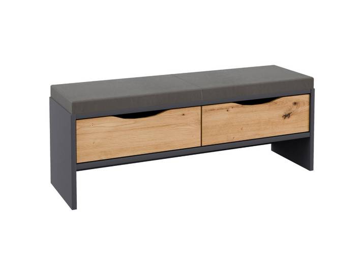 Bettbank, Grau, Eiche Artisan, 2-Sitzer, 125x47x37 cm, Blauer Engel, BQ - Bündnis für Qualität, Made in Germany, Wohnzimmer, Hocker, Sitzhocker
