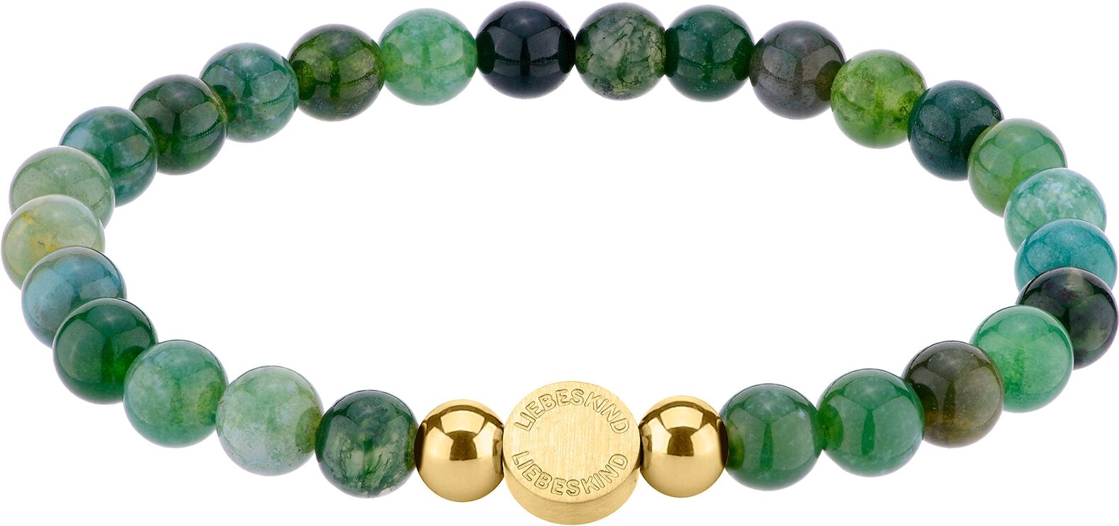 Armband LIEBESKIND BERLIN "Schmuck Geschenk Armkette Zugarmband", gold (gelbgoldfarben, grün, grün), Armbänder, Damen, 17cm, Edelstahl Polyurethan, Edelstahl, Polyurethan, Armband, mit Edelsteinen gelbgoldfarben, grün, grün 17cm, Edelstahl Polyurethan