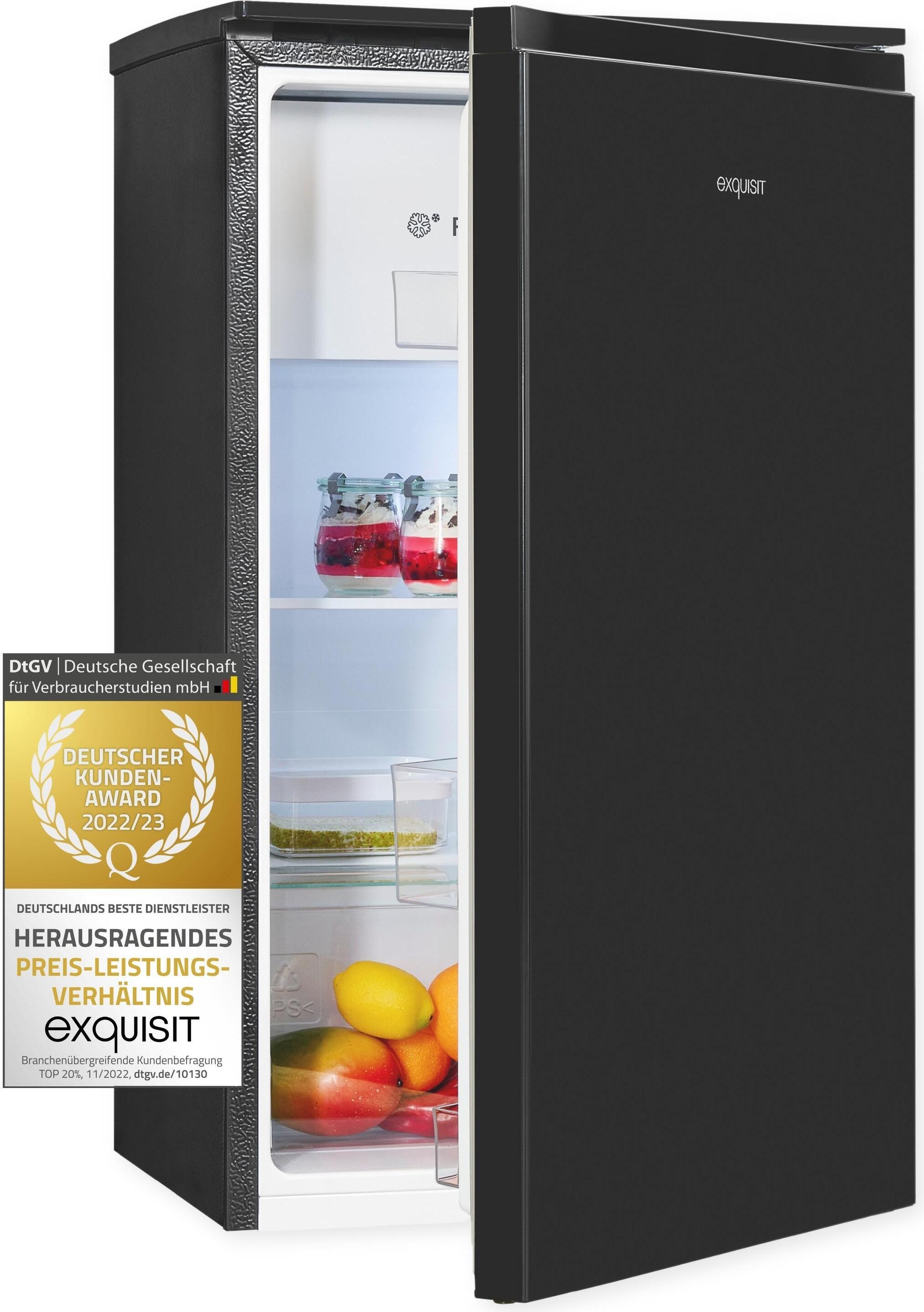 Exquisit KS117-3-010E Kühlschrank, 48 cm breit, 82L, LED-Beleuchtung, schwarz
