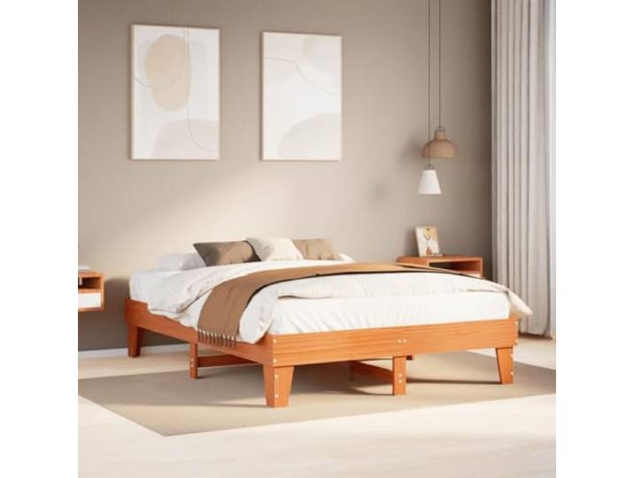 YUOTYRKTEJRSG Massives Kiefernholz Lattenrost Stauraum 150x200 cm Braun Massivholzbett 150x200 ohne Matratze Wachsbraun Kiefernholz Bettgestell mit Lattenrost Stauraum