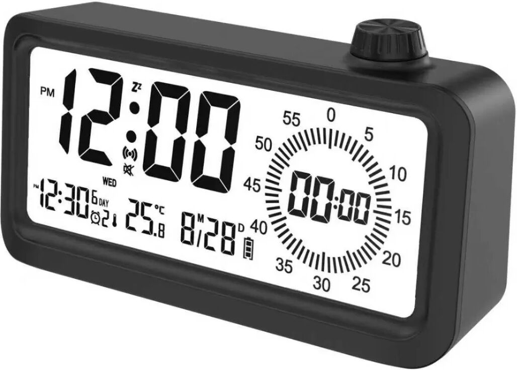 INF Réveil Intelligent Rechargeable avec Écran LCD, Veilleuse et Compte à Rebours Le noir