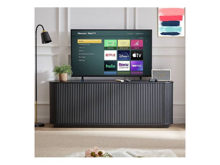 Odikalo Sideboard TV-Schrank kommode mit Regal & Stauraum (Sideboard TV-Möbel mit Wellenmuster Buffet-Schrank Holzschrank mit vertikalen Streifen für Küche Schlafzimmer und Flur Schwarz 162.5×38×61)