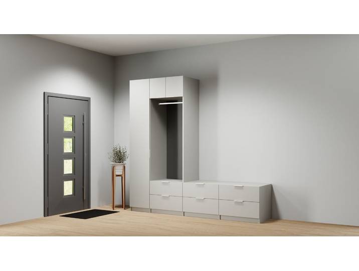 Meuble vestiaire d'entrée avec partie banc et meuble chaussure Mélaminé premium Gris