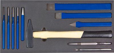 ADB Hammer/Meißel-Set, 11-teilig, Schaumstoffeinlage L 400 x B 190 x H 35 mm, blau/schwarz