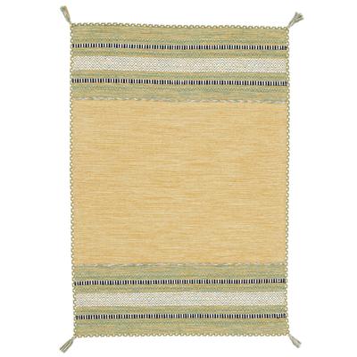 Teppich CARPETFINE "Kelim Azizi, auch als Läufer erhältlich", gelb, B:200cm H:5mm L:290cm, Baumwolle, Teppiche, Teppich, handgewebt, Baumwolle, Wendeteppich mit Fransen, Fleckerl, Wohnzimmer