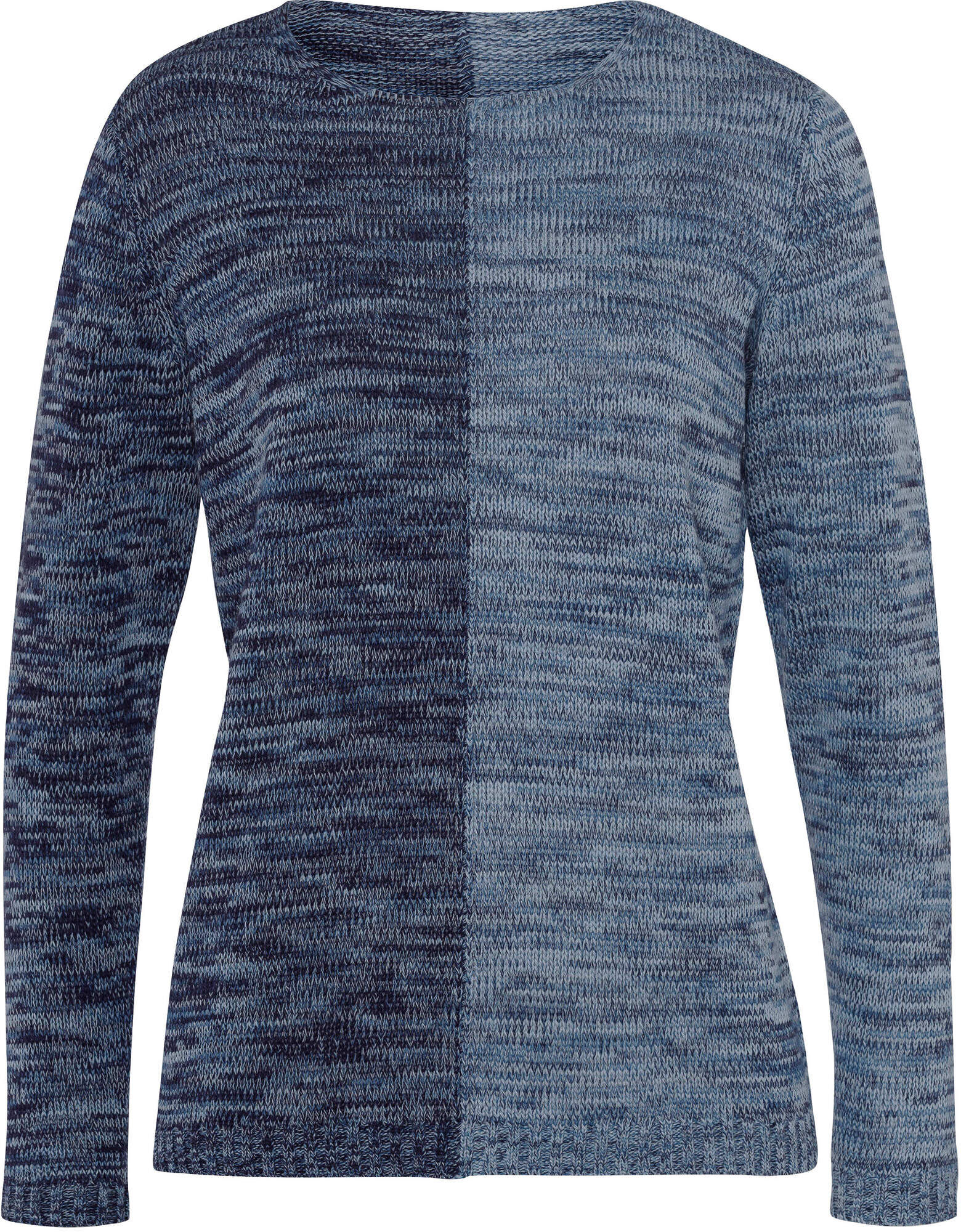 Sieh An! Longpullover SIEH AN "Pullover Langarm-Pullover im 2-farbigen Melange-Strick", Damen, Gr. 38, blau (marine, eisblau, meliert), Strick, , Sportlich, Rundhals, Pullover Longpullover