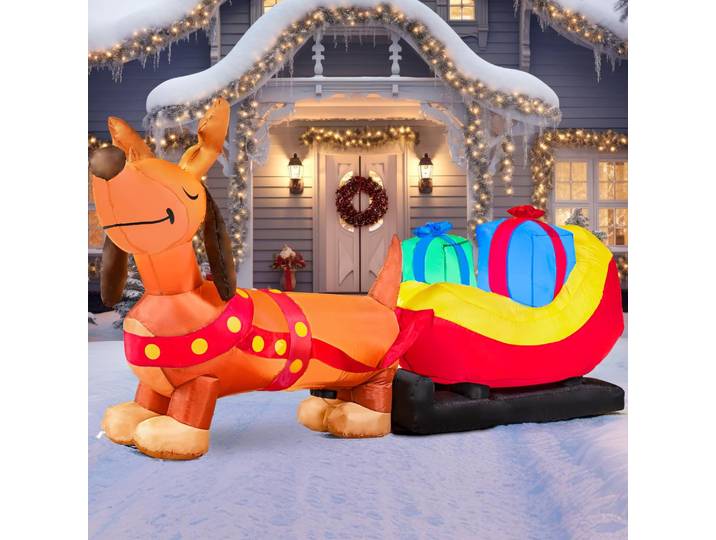 Boîtes cadeaux gonflables de noël pour chiot, traîneau de traction de 8 pieds de Long, avec LED intégrées, gonflables d'extérieur pour la maison, jouets de fête de noël