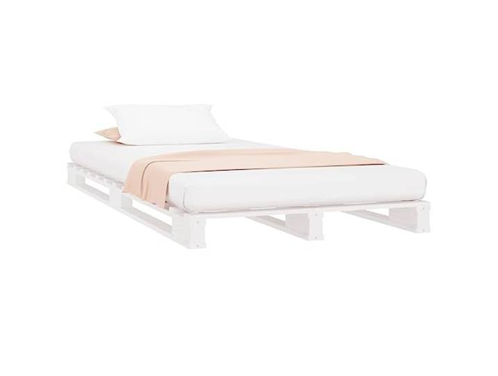 vidaXL Massivholzbett Bett Holzbett Bettgestell Bettrahmen Einzelbett Palettenbett Schlafzimmerbett Palettenmöbel Weiß 90x200cm Kiefer