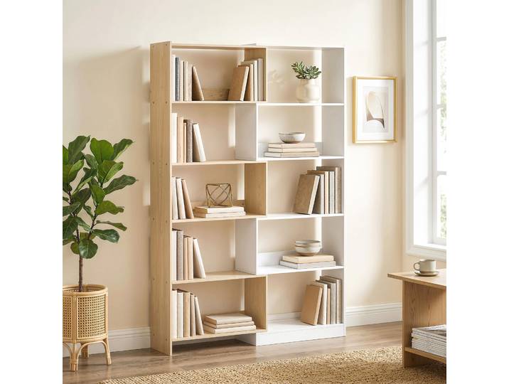HOMCOM Bibliothèque Angle 5 Étagères Rotative Bois Blanc