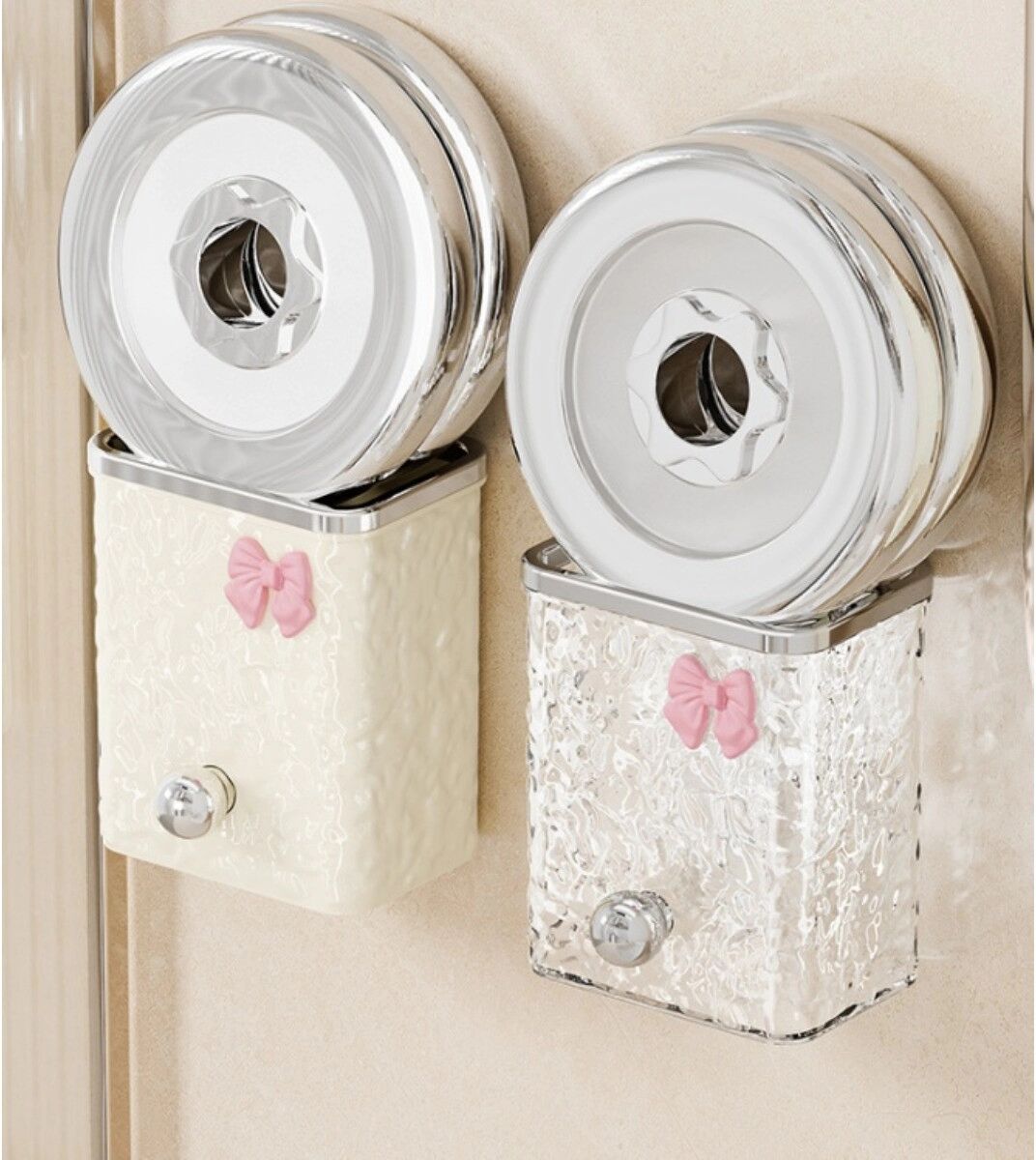 INF Badezimmer-Wand-Aufbewahrungsbecher 2er-Set – Bohrfreie selbstklebende milchweiß PET+ABS Organizer