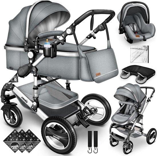 Kinderwagen-Set - Kombi-Kinderwagen - Transport für Babys - 3-in-1-Funktionalität - 87 x 65 x 112 cm - Grau-Silber
