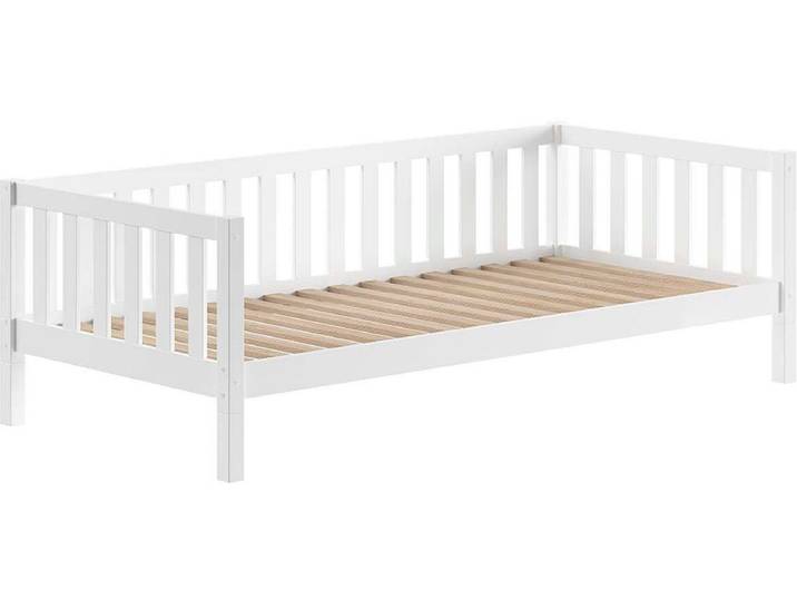 Kinderbett VIPACK Dallas, massiv Bett, Rausfallschutz, umbaubar vom Boden- zum Daybett , weiss (kiefer weiß, kiefer weiß, kiefer weiß), B:97cm H:66cm L:210cm, Betten, Kinderbett, stabil und standfest gebaut, wahlweise Kiefer massiv natur oder weiss
