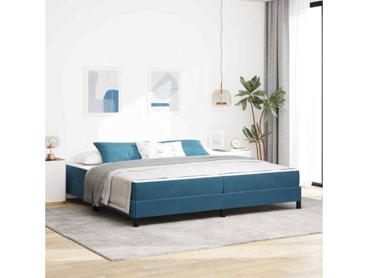 KTHLBRH Boxspringbett mit Matratze dunkelblau 200 x 200 cm Stoff Weiche Beschichtung, Holzrahmen, Lattenrost, langlebig