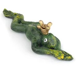 Moritz Dekofigur Froschkönig Gusseisen L: 17 cm grün gold Antik-Optik Tierfigur für Terrasse Eingangsbereich Gastronomie und Objektdekoration