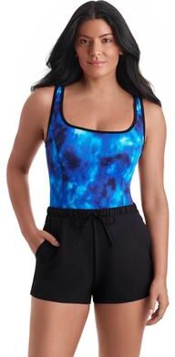 Plus Size Women's Binded Scoopneck Runaround by Shape Solver Sport in Laguna Waters (Size 20)