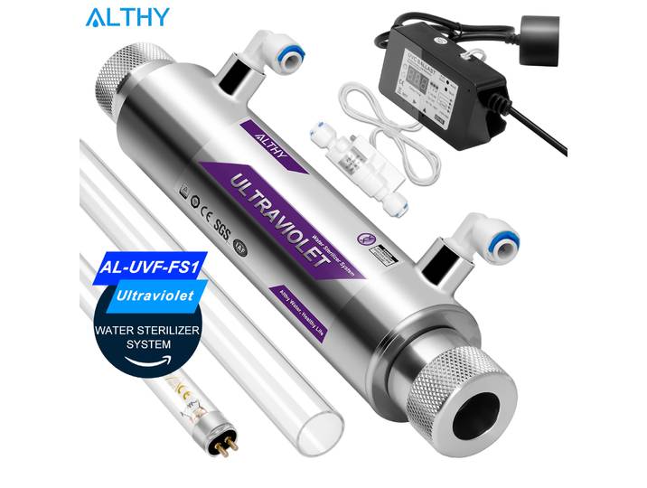 ALTHY UV stérilisateur d'eau ultraviolette système de purificateur lampe de filtre de désinfection + contrôle de commutateur de débit en acier inoxydable 1GPM