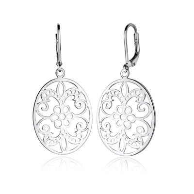 Paar Ohrhänger ELLI "Ornament Blume Orientalisch Oval Schmuck Geschenk 925 Silber", silber, Ohrringe, Damen, onesize, ohne Stein, Silber 925 (Sterlingsilber)