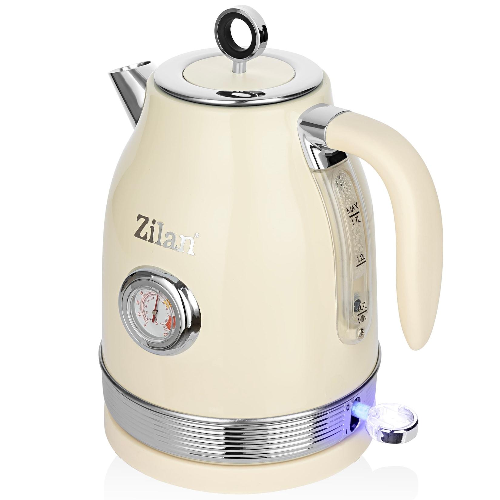 Zilan Retro Wasserkocher Edelstahl 1,7L kabellos mit 360° Basis 2200W Beige