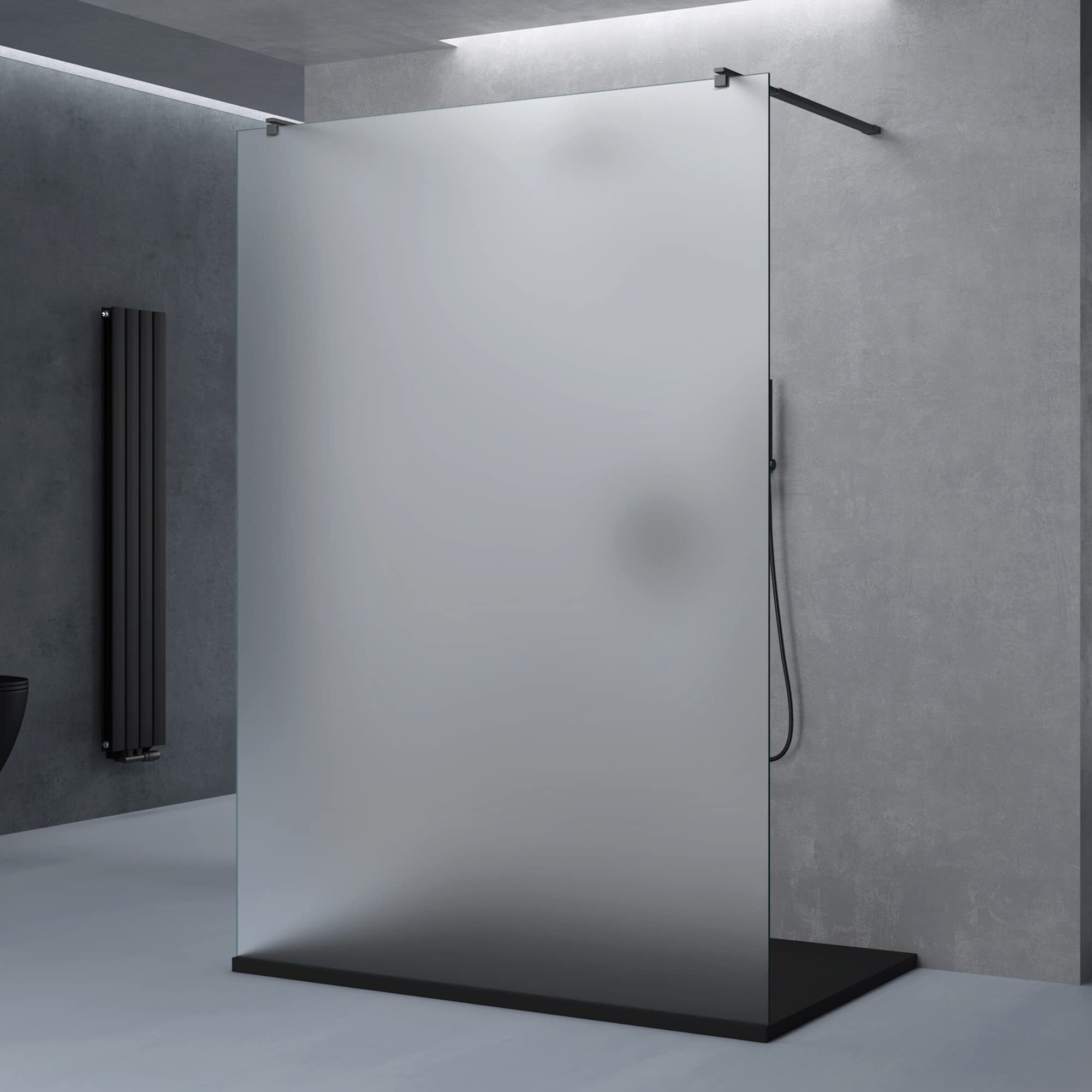 doporro Duschwand Duschtrennwand 140x200 Walk-In Dusche schwarz mit Doppel-Stabilisator aus Echtglas 8mm ESG-Sicherheitsglas Vollsatiniert