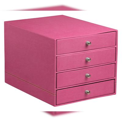 Rhodiarama Schubladenbox mit 4 geschlossenen Laden, Kunstleder, 24,8x32 ,7x22,8cm - Fuchsia 194581C
