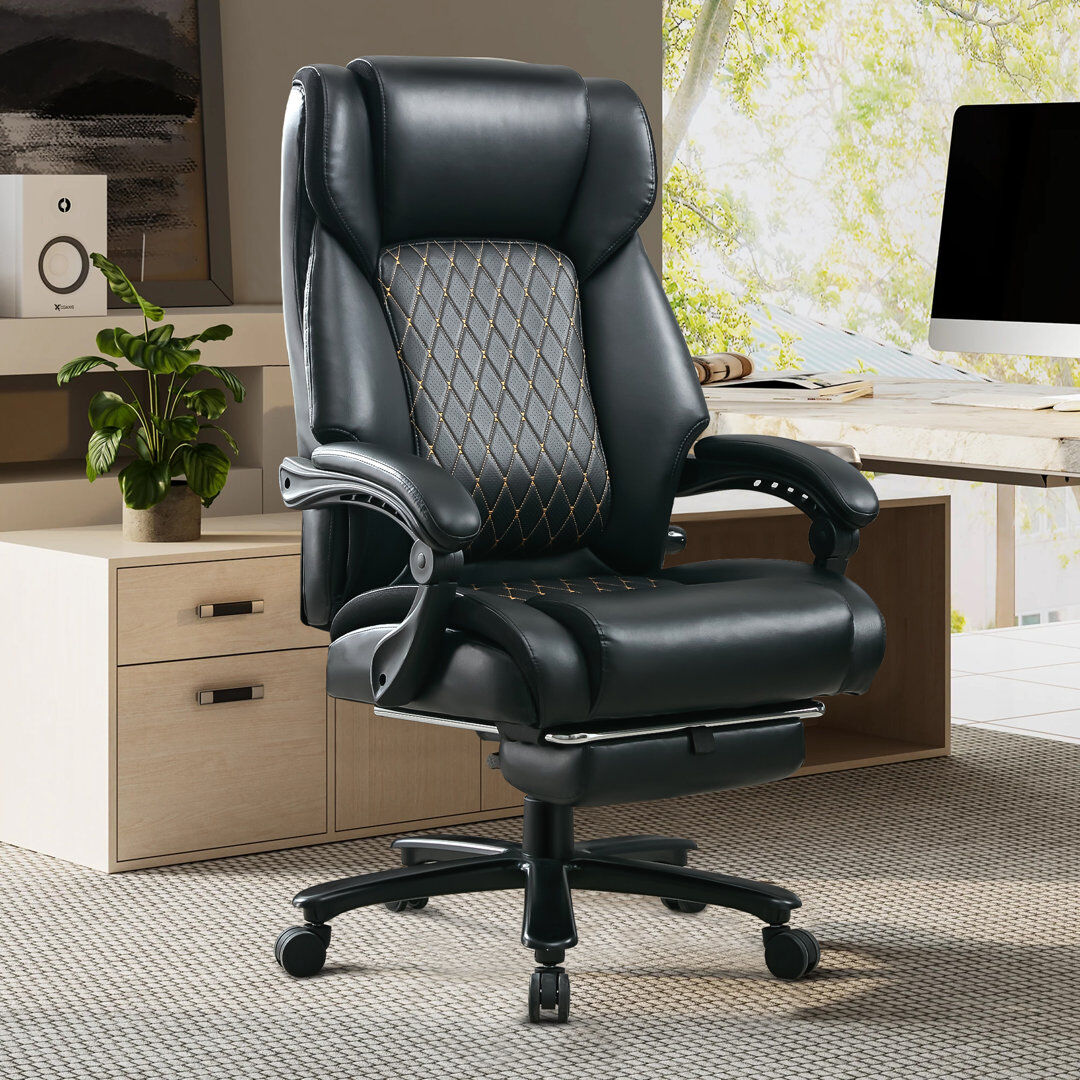 Brayden Studio 200KG Heavy Duty High Back Executive Chair Ergonomic Computer Desk Chair with Adjustable Lumbar Support Black/Faux Leather 125cm H X 73cm W X 73cm D